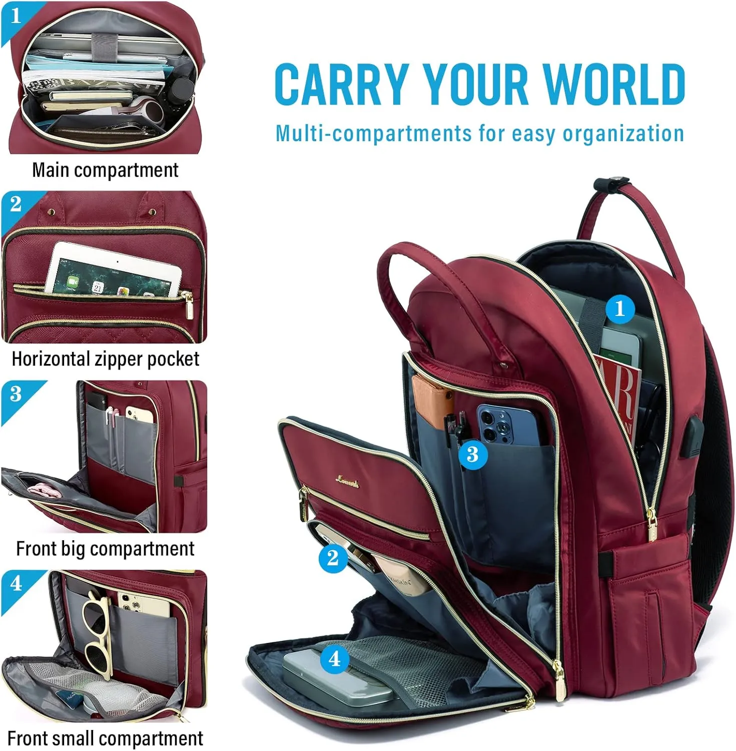 LOVEVOOK 18" Laptop Backpack for Women, Water Resistant Large Travel Work Backpacks Purse Stylish College Business Teacher Nurse Computer Bag with USB Charging Port