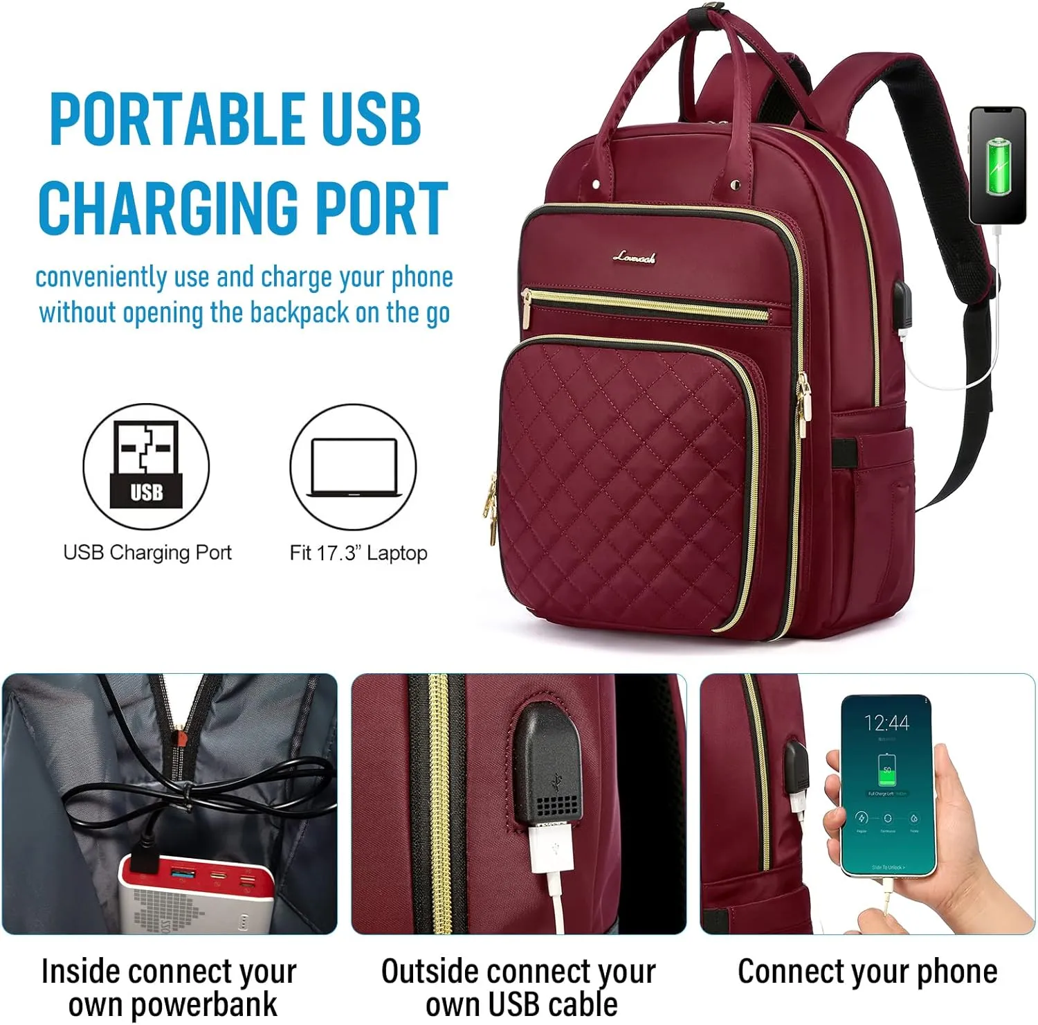 LOVEVOOK 18" Laptop Backpack for Women, Water Resistant Large Travel Work Backpacks Purse Stylish College Business Teacher Nurse Computer Bag with USB Charging Port