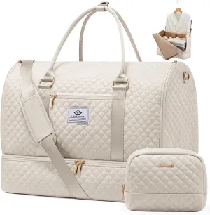 LOVEVOOK Convertible Garment Bag for Women with Shoe Pouch, 2 in 1 Hanging Suitcase Suit Bag, Waterproof Weekender Bag with Toiletry Bag, Carry On Travel Duffel Bag for Business Trip, Wedding, Beige