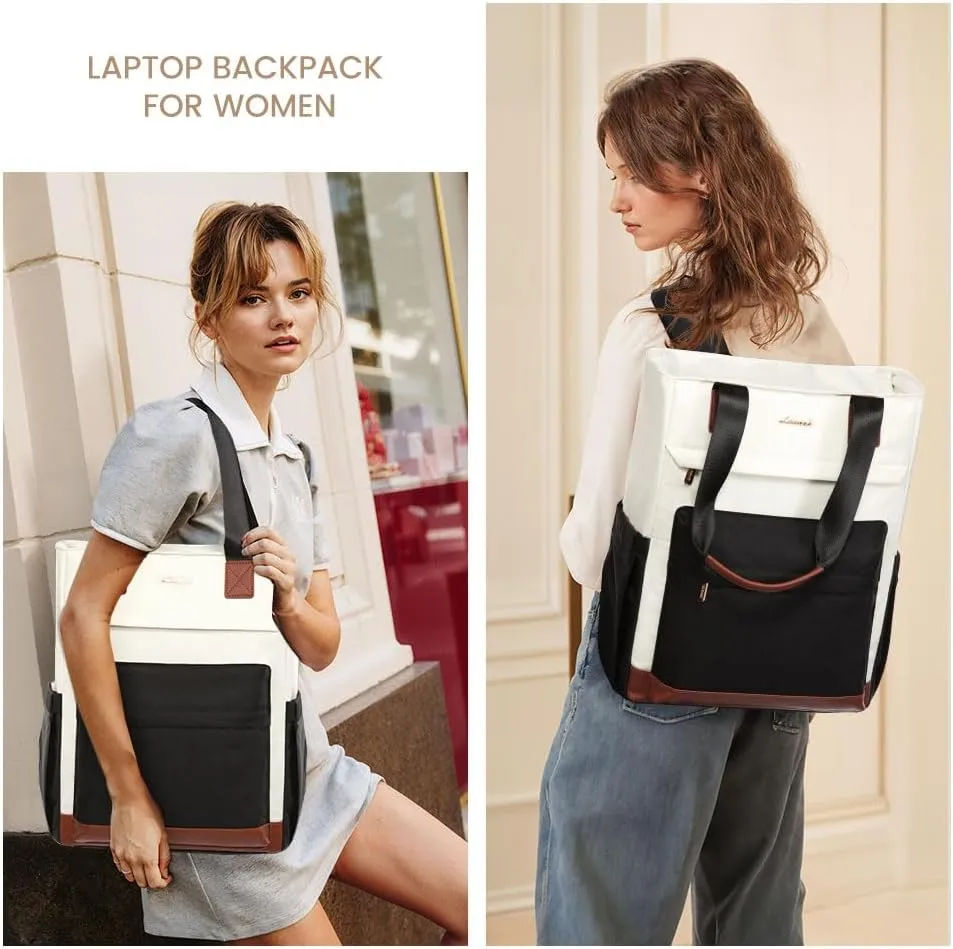 LOVEVOOK Laptop Backpack for Women，15.6 Inch Small Laptop Bag for Women，Travel Work Backpack，Water-Resistant Convertible Teacher Nurse Bag with Purse