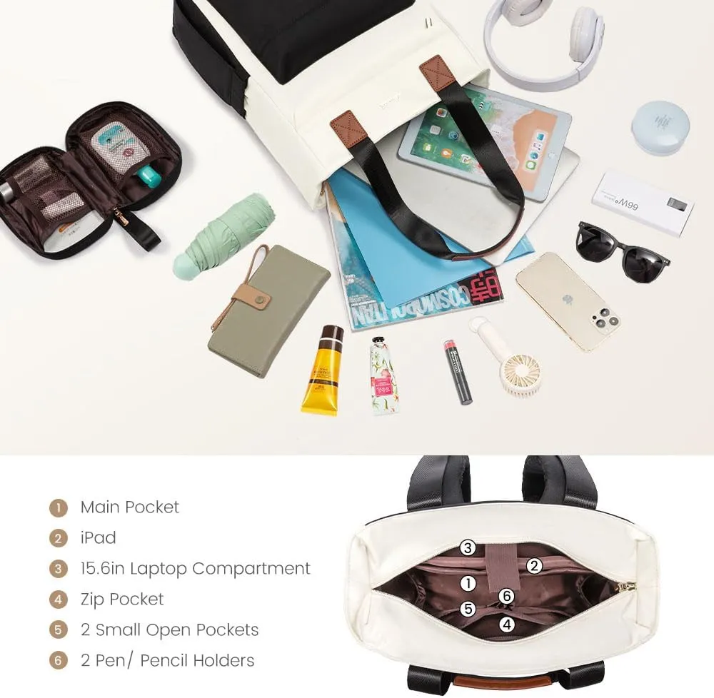 LOVEVOOK Laptop Backpack for Women，15.6 Inch Small Laptop Bag for Women，Travel Work Backpack，Water-Resistant Convertible Teacher Nurse Bag with Purse