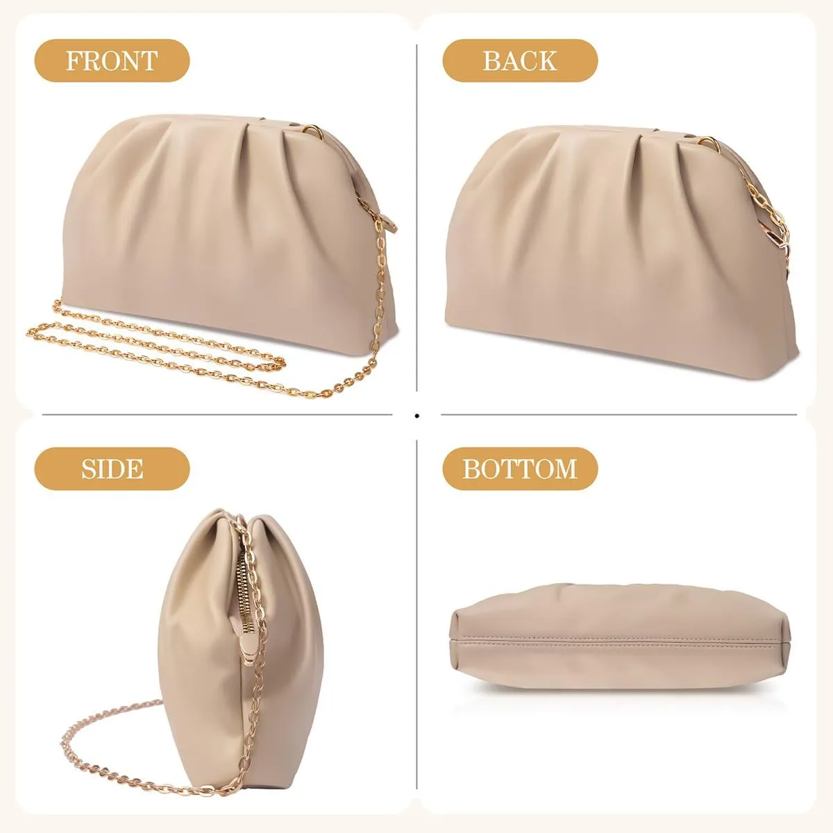 lovyoCoCo Clutch Purse for Women Soft Pleated PU Wedding Clutch, Elegant Evening Bag for Galas, Proms,Cocktail Parties