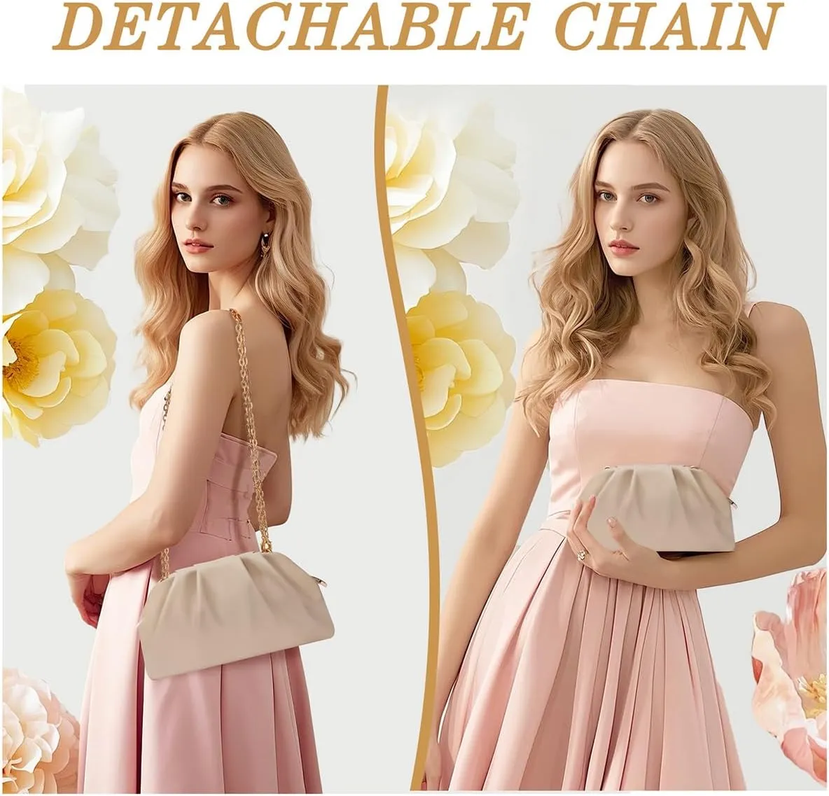 lovyoCoCo Clutch Purse for Women Soft Pleated PU Wedding Clutch, Elegant Evening Bag for Galas, Proms,Cocktail Parties