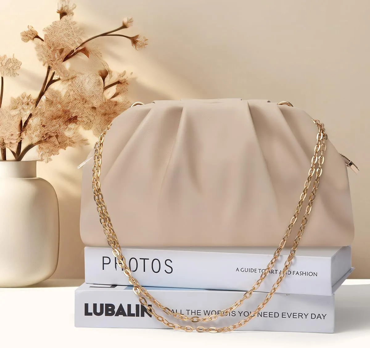 lovyoCoCo Clutch Purse for Women Soft Pleated PU Wedding Clutch, Elegant Evening Bag for Galas, Proms,Cocktail Parties
