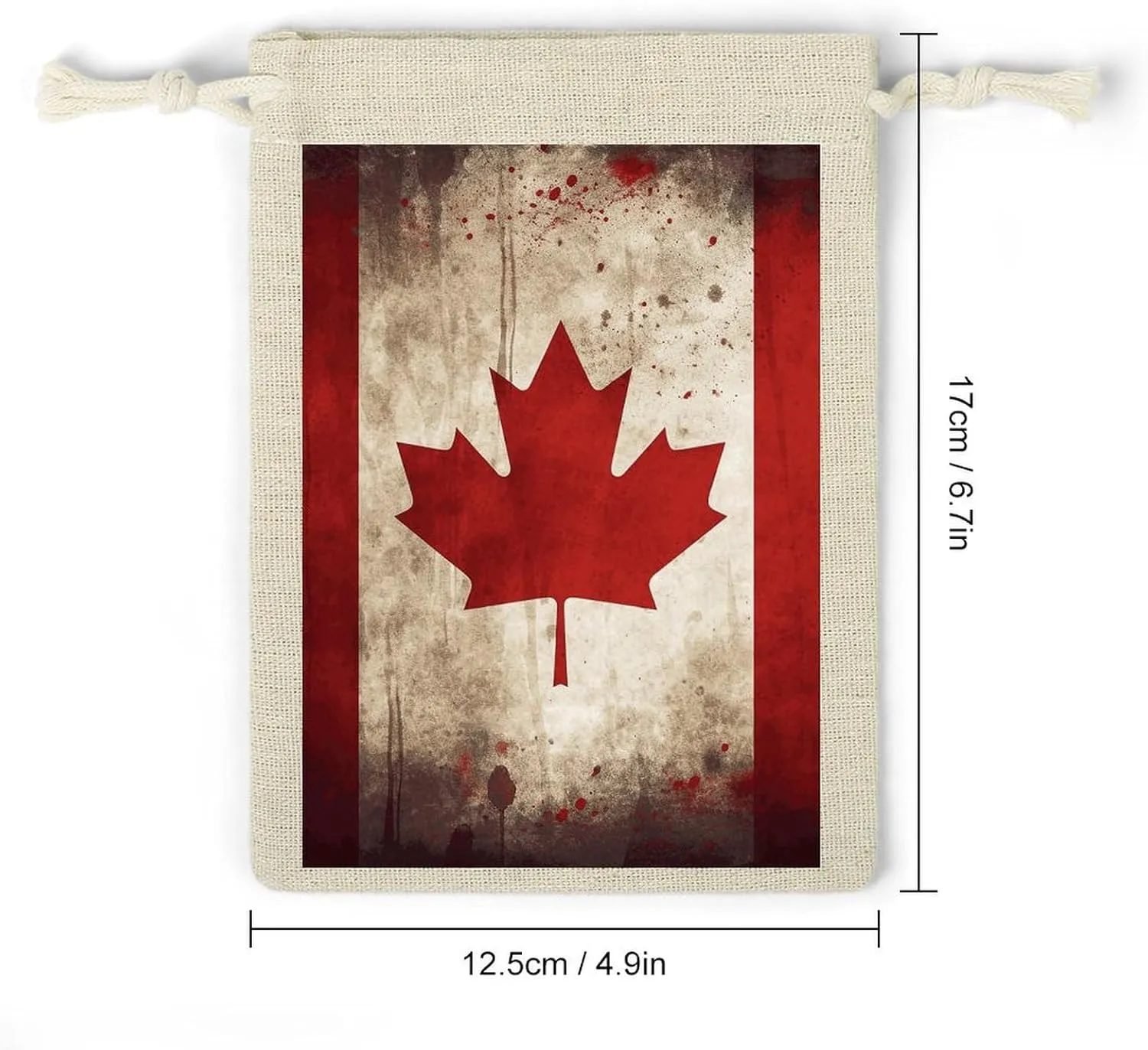 LPSADGF 8 PCS Retro Canada Flag Drawstring Gift Bags Reusable Cotton Linen Storage Pouches for Christmas, Weddings, Parties, Favors 4.9"x6.7" Small Burlap Bags