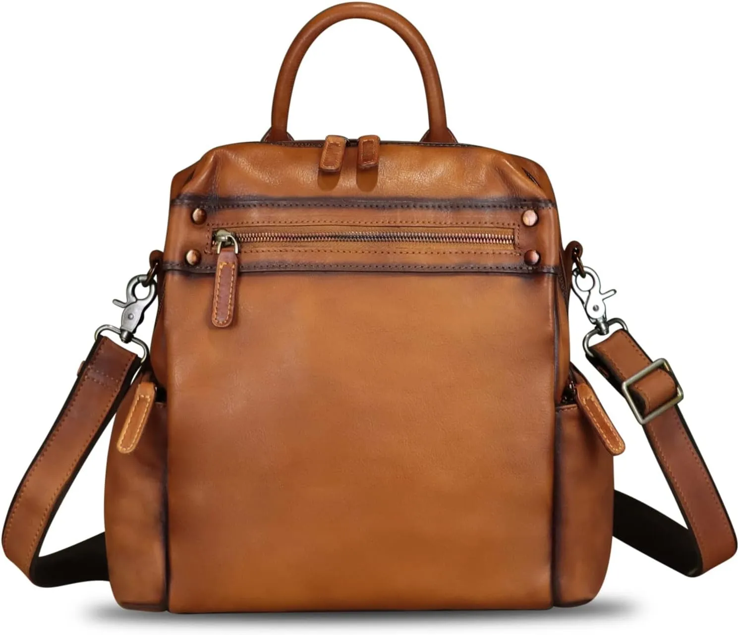 LRTO Genuine Leather Backpack Purse for Women Vintage Casual Daypack Knapsack Handmade Rucksack Convertible Shoulder Bag (Brown) Medium