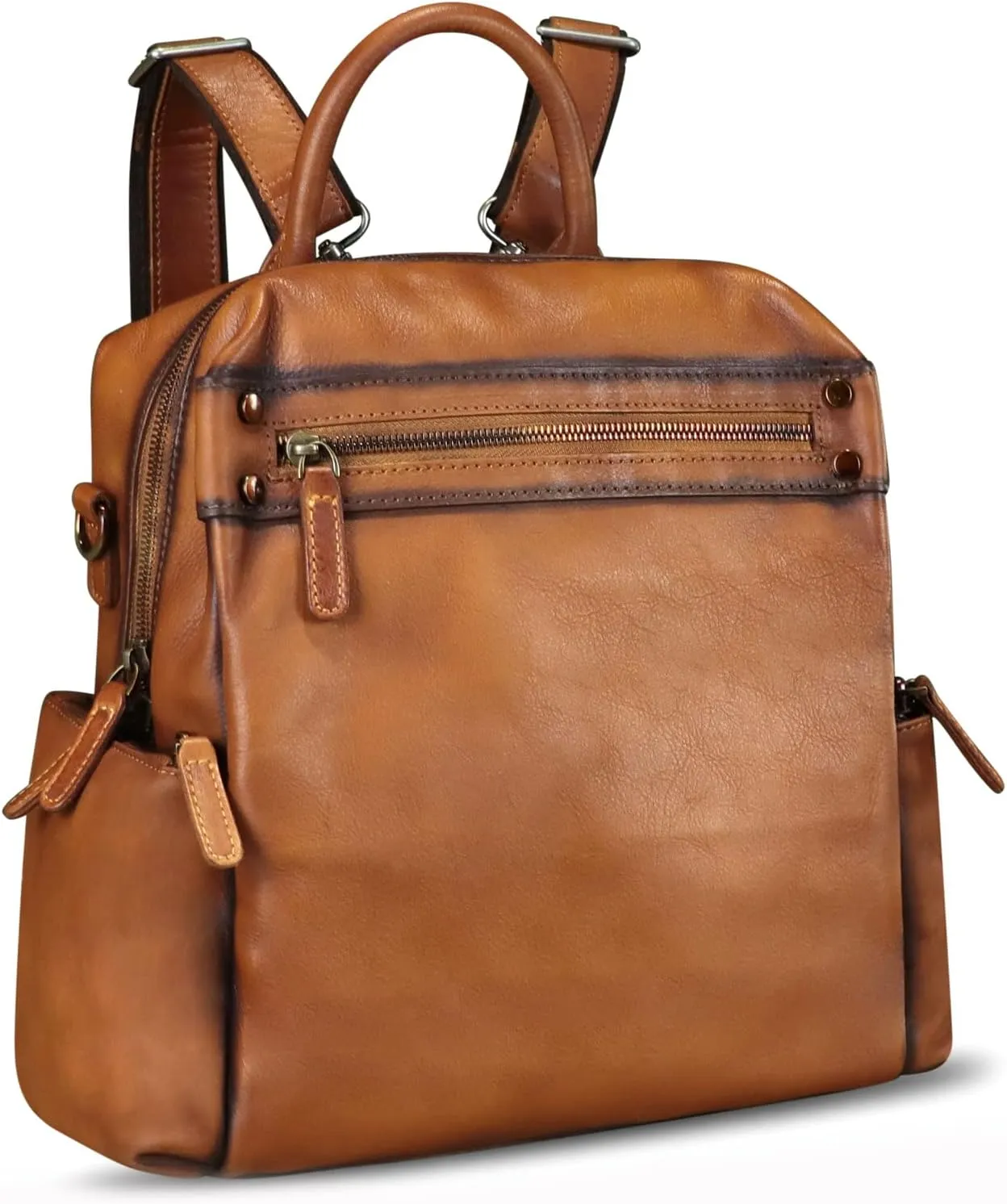 LRTO Genuine Leather Backpack Purse for Women Vintage Casual Daypack Knapsack Handmade Rucksack Convertible Shoulder Bag (Brown) Medium