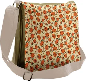 Lunarable Japanese Messenger Bag, Stems and Floral Leaves, Unisex Cross-body