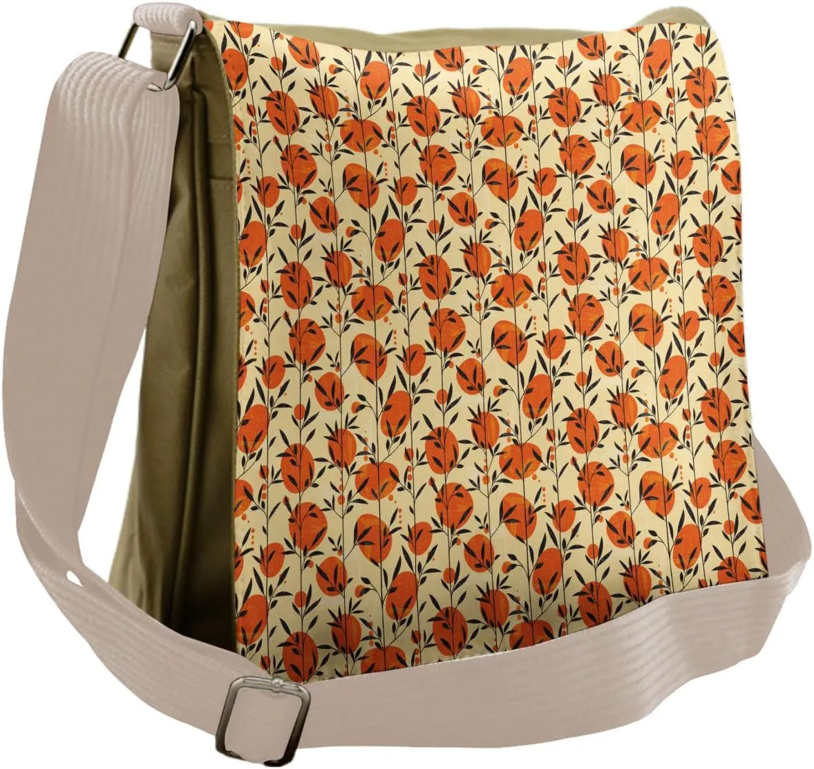 Lunarable Japanese Messenger Bag, Stems and Floral Leaves, Unisex Cross-body