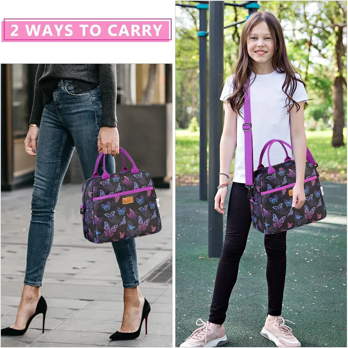 Lunch Bag for Women, Insulated Lunch Box Bag Butterfly Thermal Lunch Tote with Removable Shoulder Strap, VONXURY