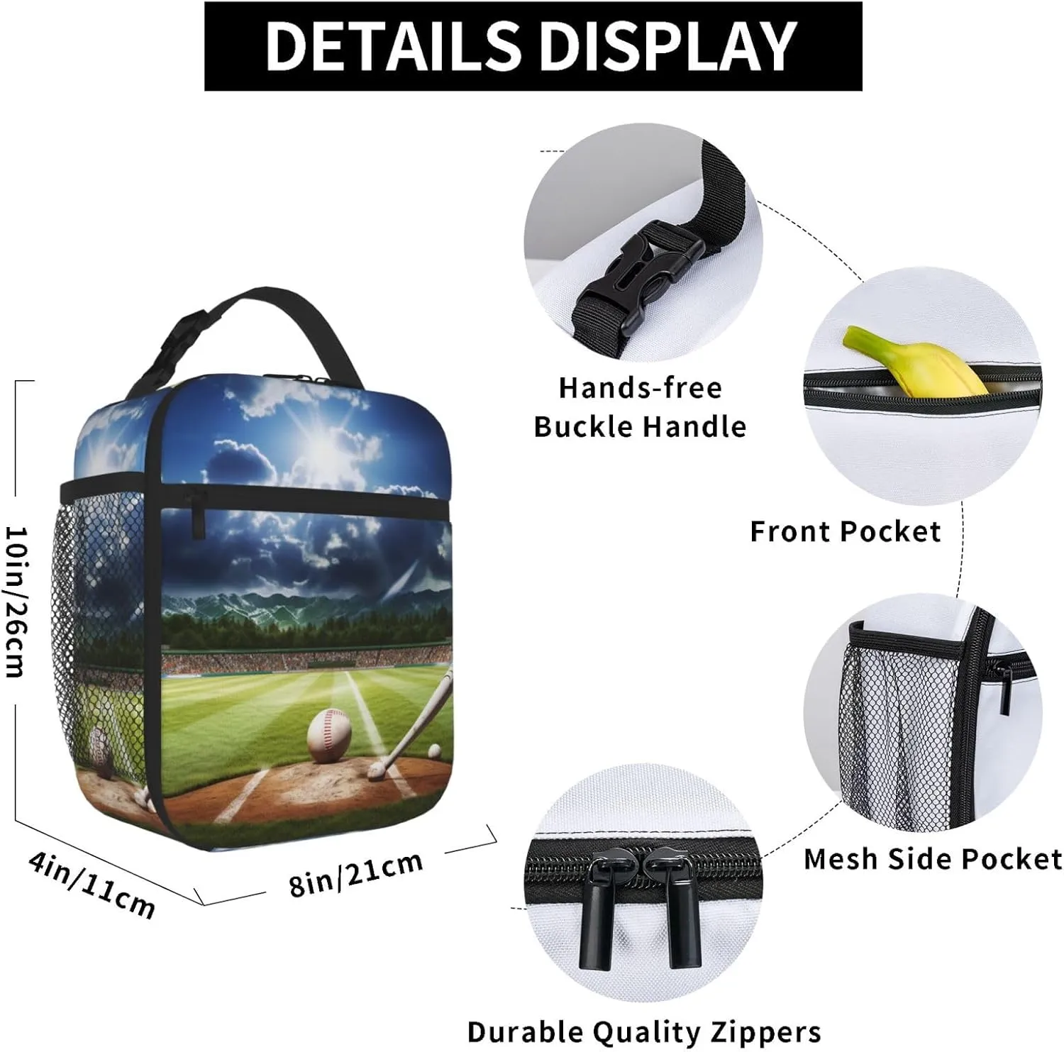 Lunch Bag for Women Men Reusable Insulated Lunch box Baseball Sports Field Cooler Bag Waterproof Lunch Tote Bags