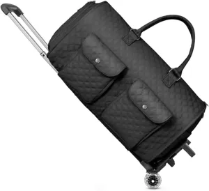 Lux Mega Travel Bag Carry On, 2025 Scazu Garment Duffle Bag, 2 in 1 Convertible Large PU Leather Waterproof Duffle Bag (Black with Wheels)