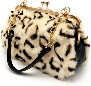 Luxurious Fur Evening Handbag Clutches - Genuine Fox, Rabbit, and Mink Fur with Chic Patterns