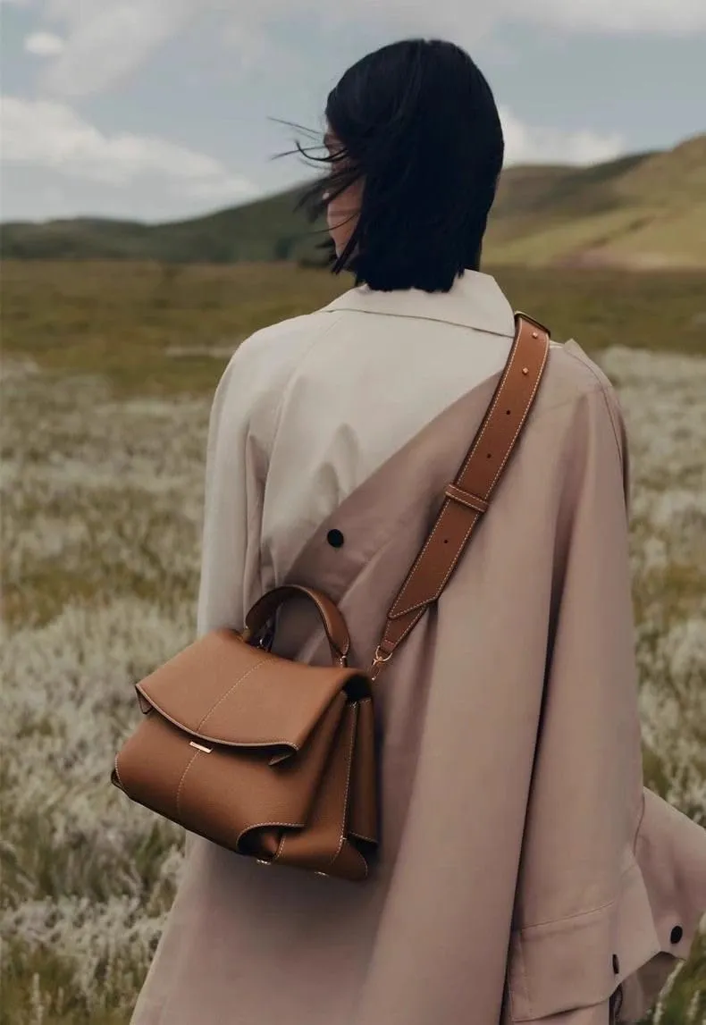 Luxury Genuine Leather Handbag for Women - Designer Top Handle Crossbody Bag with Adjustable Strap