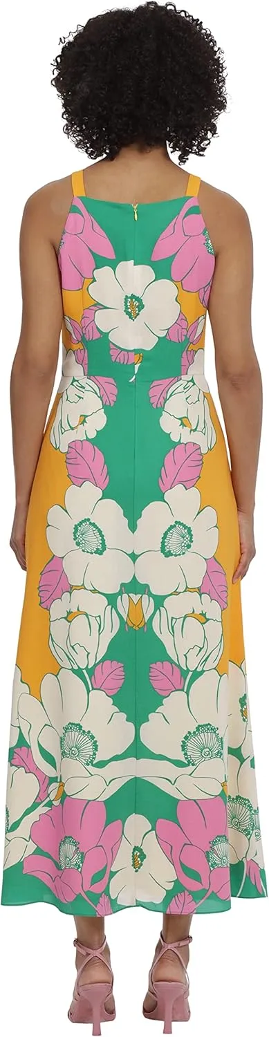 Maggy London Women's Bold Colorful Fun Printed Georgette Maxi Dress