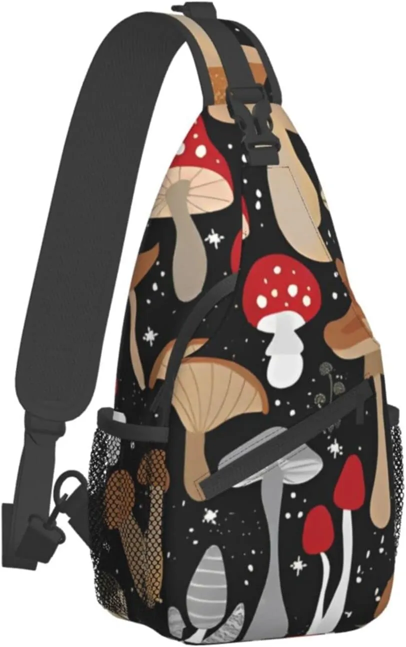 Magic Wild Mushroom Small Sling Bag for Women Men's Crossbody Backpack Hiking Travel Daypack Chest Shoulder Bag with Adjustable Strap