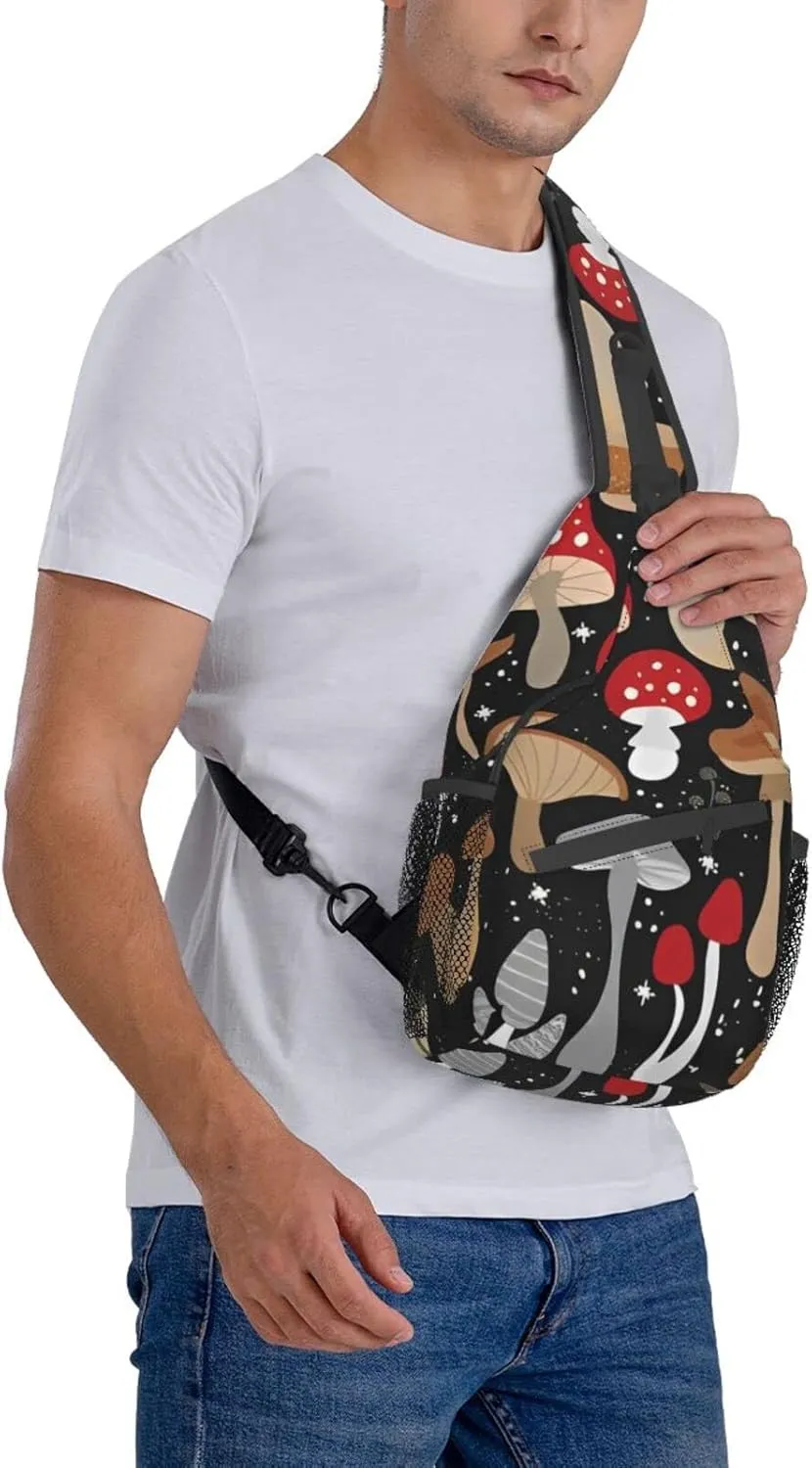 Magic Wild Mushroom Small Sling Bag for Women Men's Crossbody Backpack Hiking Travel Daypack Chest Shoulder Bag with Adjustable Strap