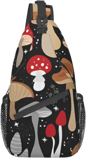 Magic Wild Mushroom Small Sling Bag for Women Men's Crossbody Backpack Hiking Travel Daypack Chest Shoulder Bag with Adjustable Strap