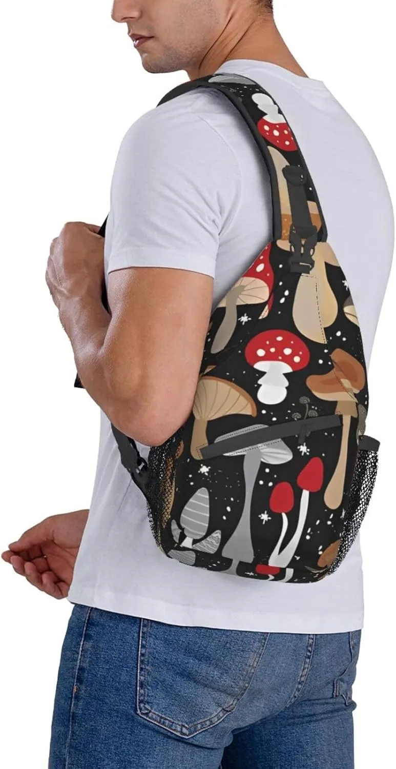 Magic Wild Mushroom Small Sling Bag for Women Men's Crossbody Backpack Hiking Travel Daypack Chest Shoulder Bag with Adjustable Strap