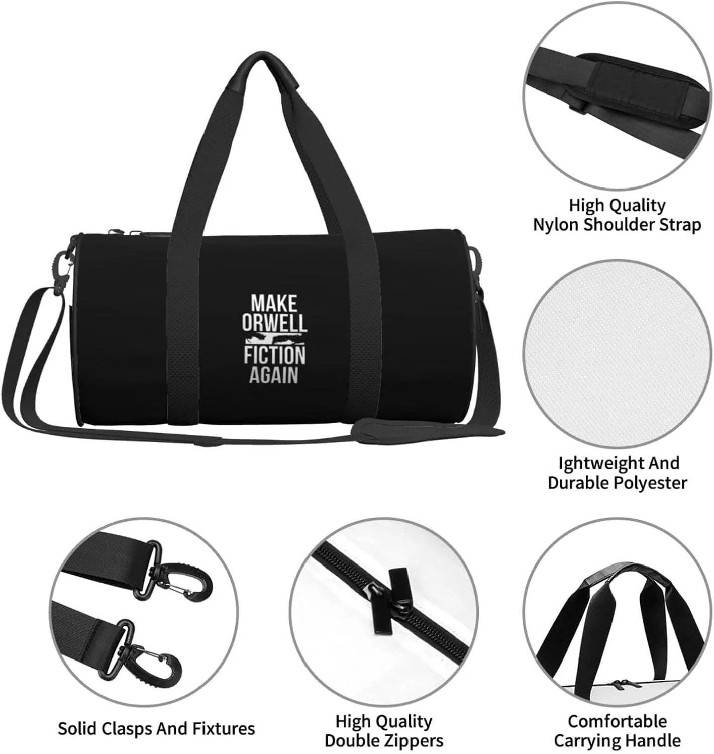 Make Orwell Fiction Again Travel Luggage Duffel Bag Sports Rolling Foldable Duffel Bag, Black