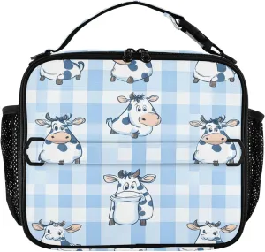 Male Female Lunch Bag Reusable Insulated Lunch Box Adjustable Shoulder Strap Cooler Tote Bag 11.2 x 3.5 x 9.8 (Cow Diagram