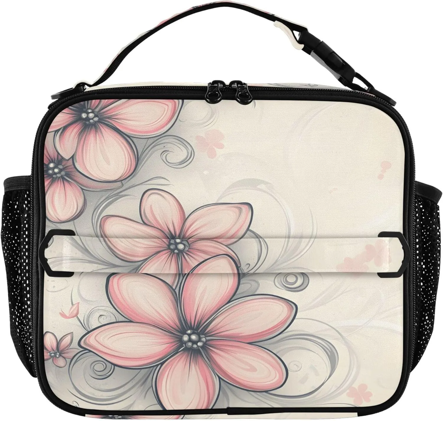 Male Female Lunch Bag Reusable Insulated Lunch Box Adjustable Shoulder Strap Cooler Tote Bag 11.2 x 3.5 x 9.8 (Rhododendron Diagram