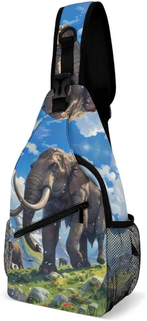 Mammoth Family Oil Painting Crossbody Sling Bag Lightweight Travel Hiking Chest Bag Daypack for Men Women
