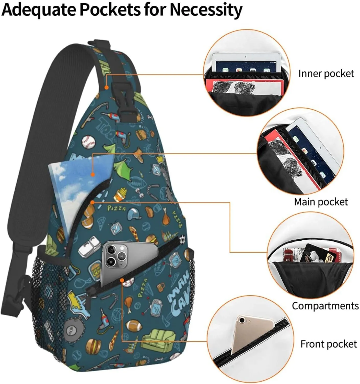 Man Cave Guy Stuff Chest Sling Bag Crossbody Shoulder Backpack Bag Gym Cycling Travel Hiking Daypack Cross Bag