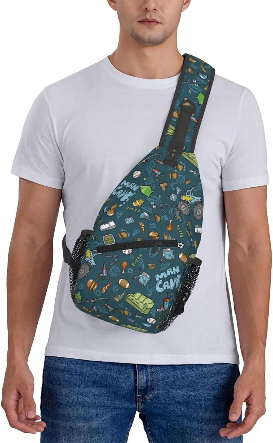 Man Cave Guy Stuff Chest Sling Bag Crossbody Shoulder Backpack Bag Gym Cycling Travel Hiking Daypack Cross Bag