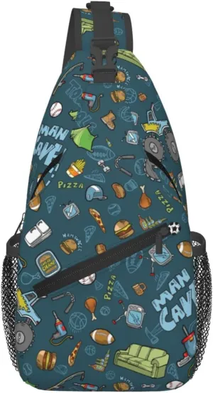 Man Cave Guy Stuff Chest Sling Bag Crossbody Shoulder Backpack Bag Gym Cycling Travel Hiking Daypack Cross Bag