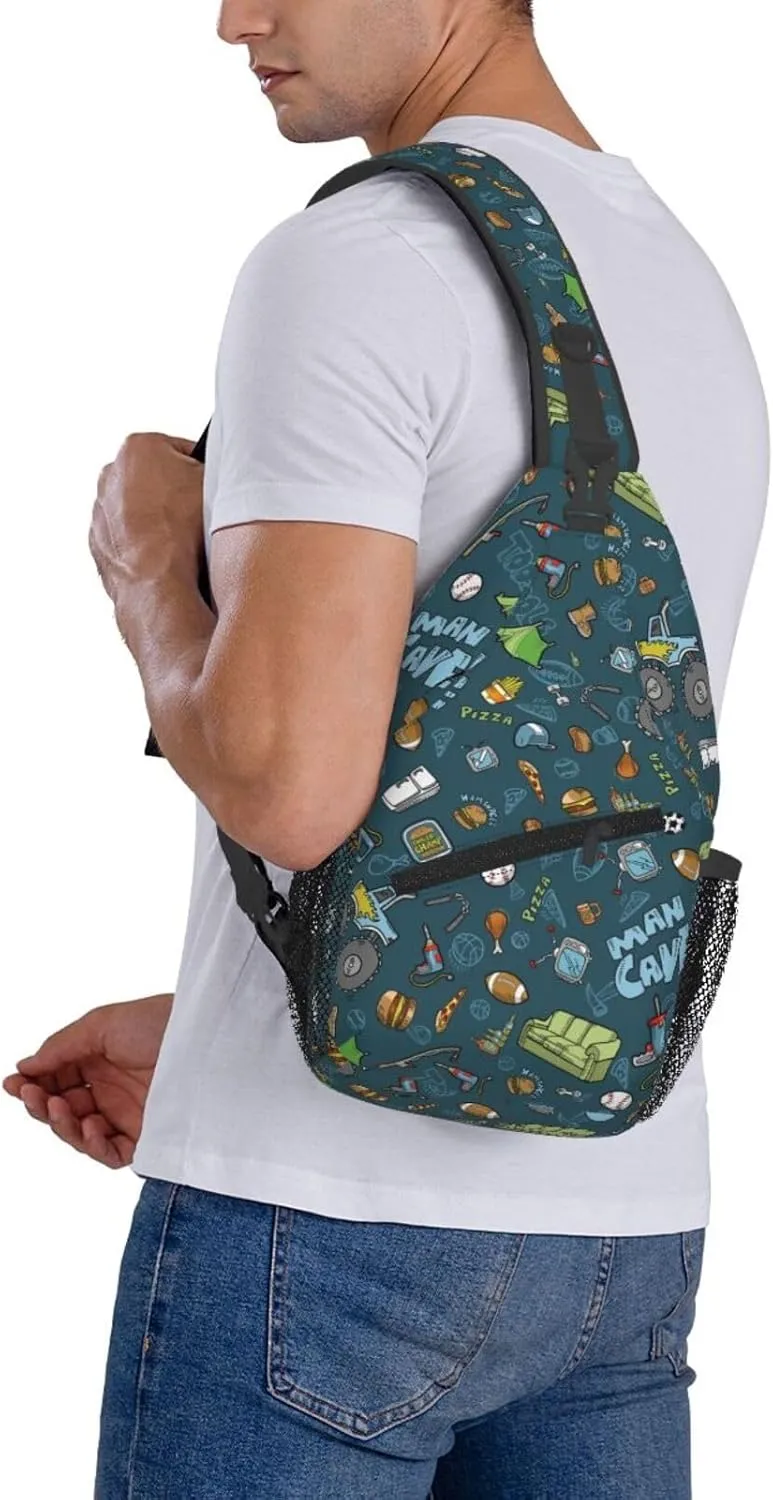 Man Cave Guy Stuff Chest Sling Bag Crossbody Shoulder Backpack Bag Gym Cycling Travel Hiking Daypack Cross Bag