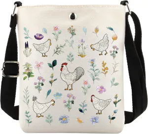 MAOFAED Flower Chicken Crossbody Bag, Floral Chicken Gift, Chicken Lover Gift, Farmerhouse Gift, Farmer Gift