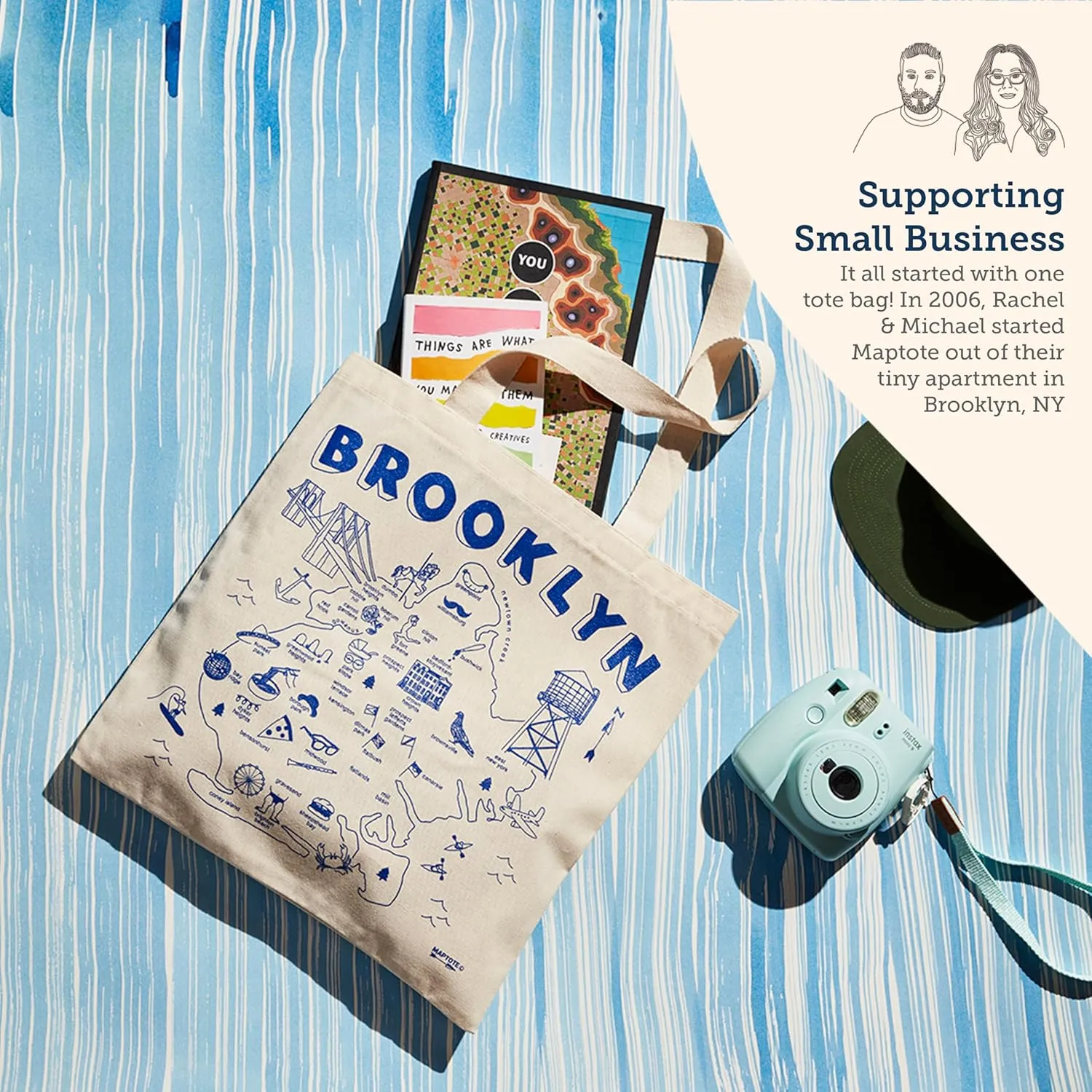 MAPTOTE Grocery Canvas Tote - Reusable Cotton Canvas Bag for Shopping, Daily Errands, Beach Trips and Travel - Screenprinted, Earth Friendly, and Made in USA - Font Style, Brooklyn