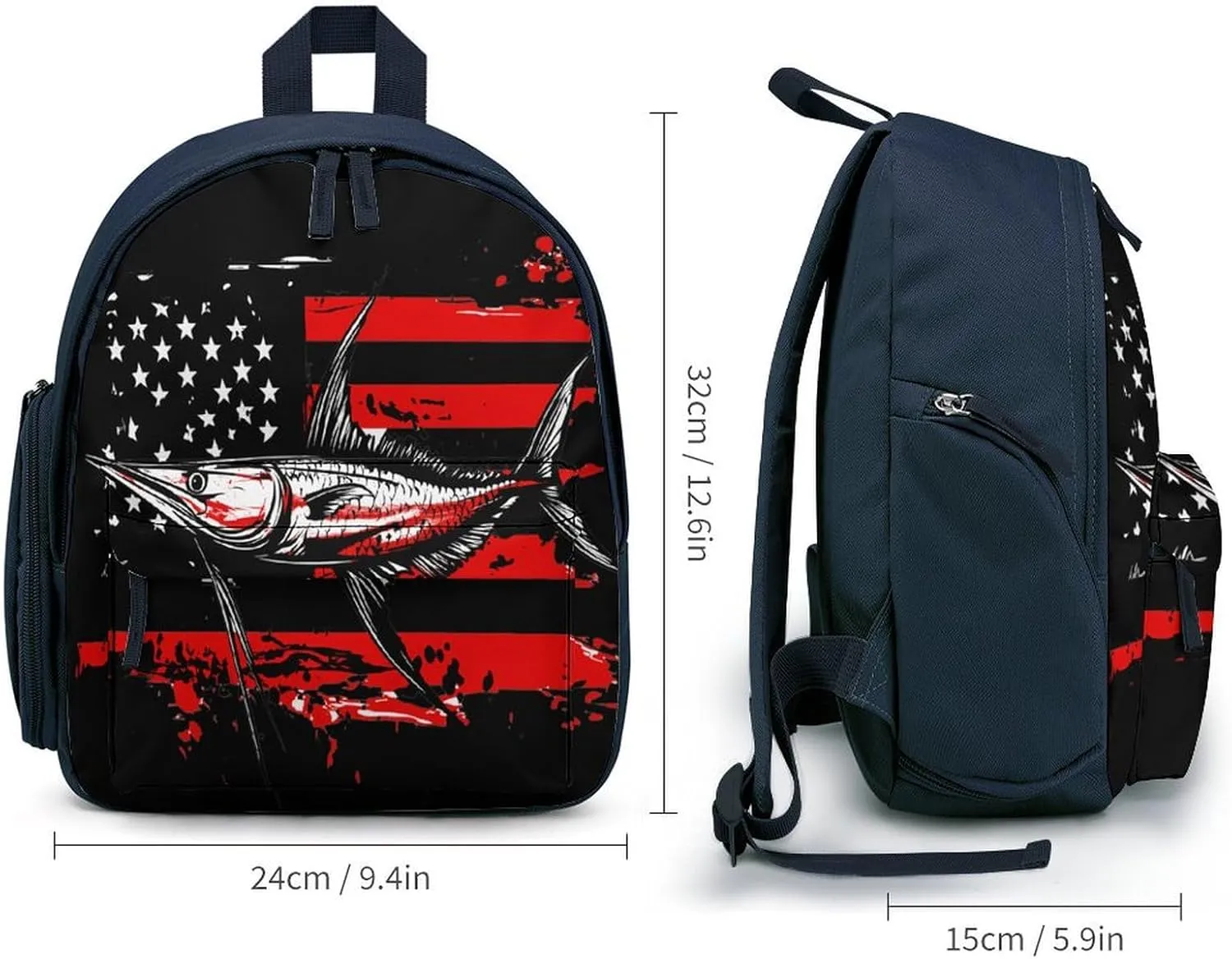Marlin Swordfish Fish State U.S Flag Backpack Small Shoulder Bag Travel Bag Casual Daybacks Handbags One Size