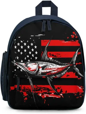Marlin Swordfish Fish State U.S Flag Backpack Small Shoulder Bag Travel Bag Casual Daybacks Handbags One Size