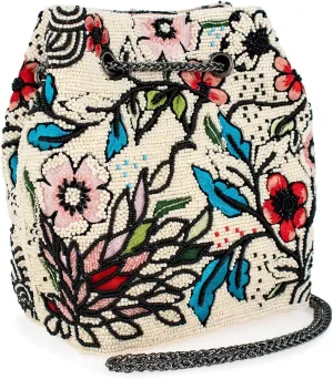 Mary Frances Flower Child Beaded Crossbody Bag Floral Embroidered Vegan Purse with Magnet Closure, Convertible Shoulder Strap, Multicolor