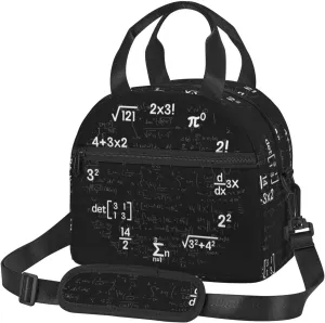 Math Equations Notations Chalkboard Lunch Bag Portable Lunch Box Reusable Sling Lunchbags Insulated Tote Bags Cooler Meal Organizer with Removable Strap for Office Picnic