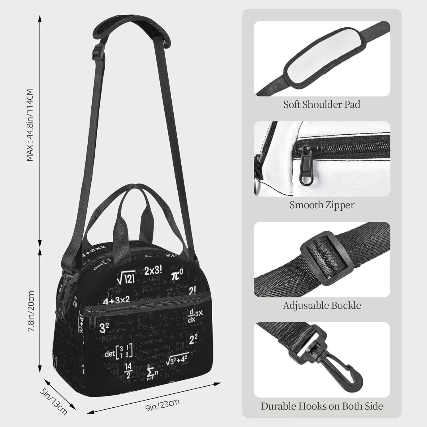 Math Equations Notations Chalkboard Lunch Bag Portable Lunch Box Reusable Sling Lunchbags Insulated Tote Bags Cooler Meal Organizer with Removable Strap for Office Picnic