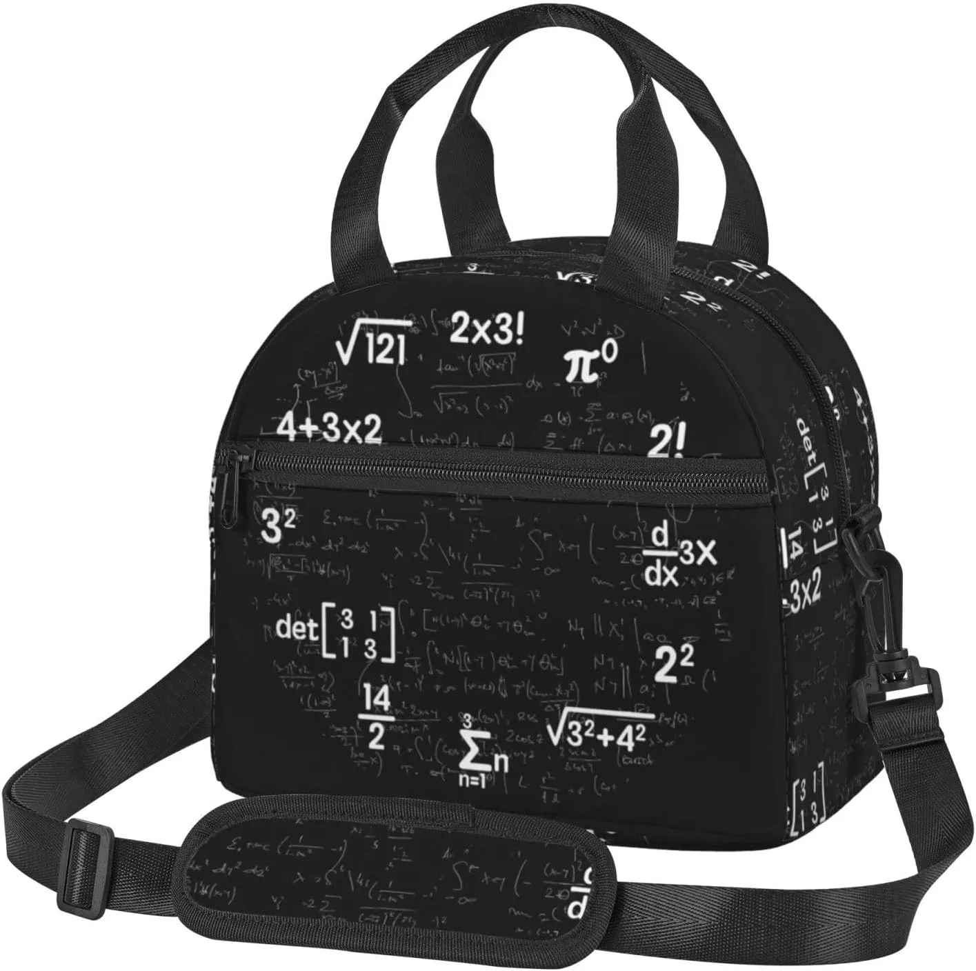 Math Equations Notations Chalkboard Lunch Bag Portable Lunch Box Reusable Sling Lunchbags Insulated Tote Bags Cooler Meal Organizer with Removable Strap for Office Picnic
