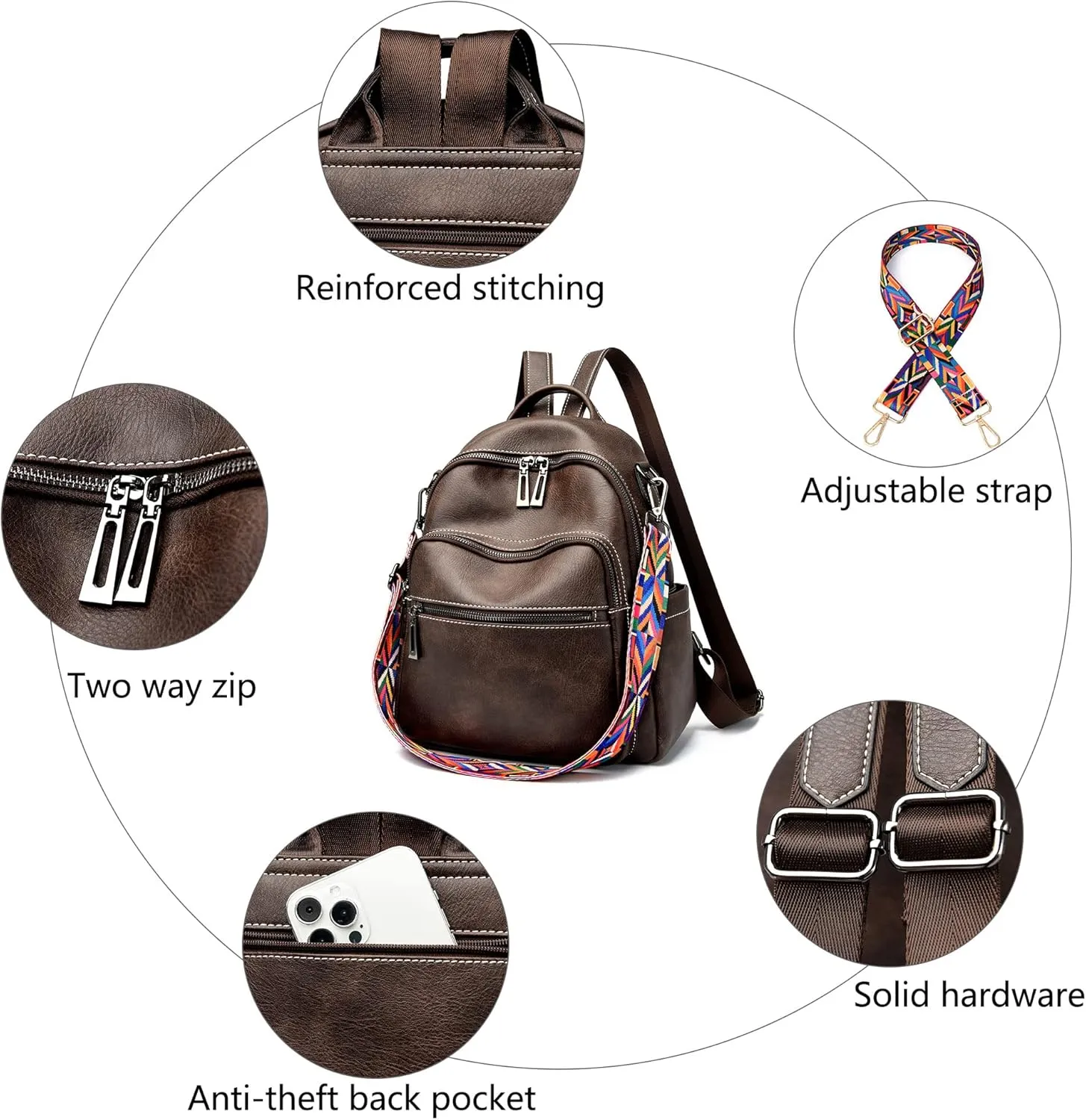 Maxoner Backpack Purse for Women Fashion Genuine Leather Convertible Shoulder Handbag Travel Bag Satchel Rucksack Ladies Bag