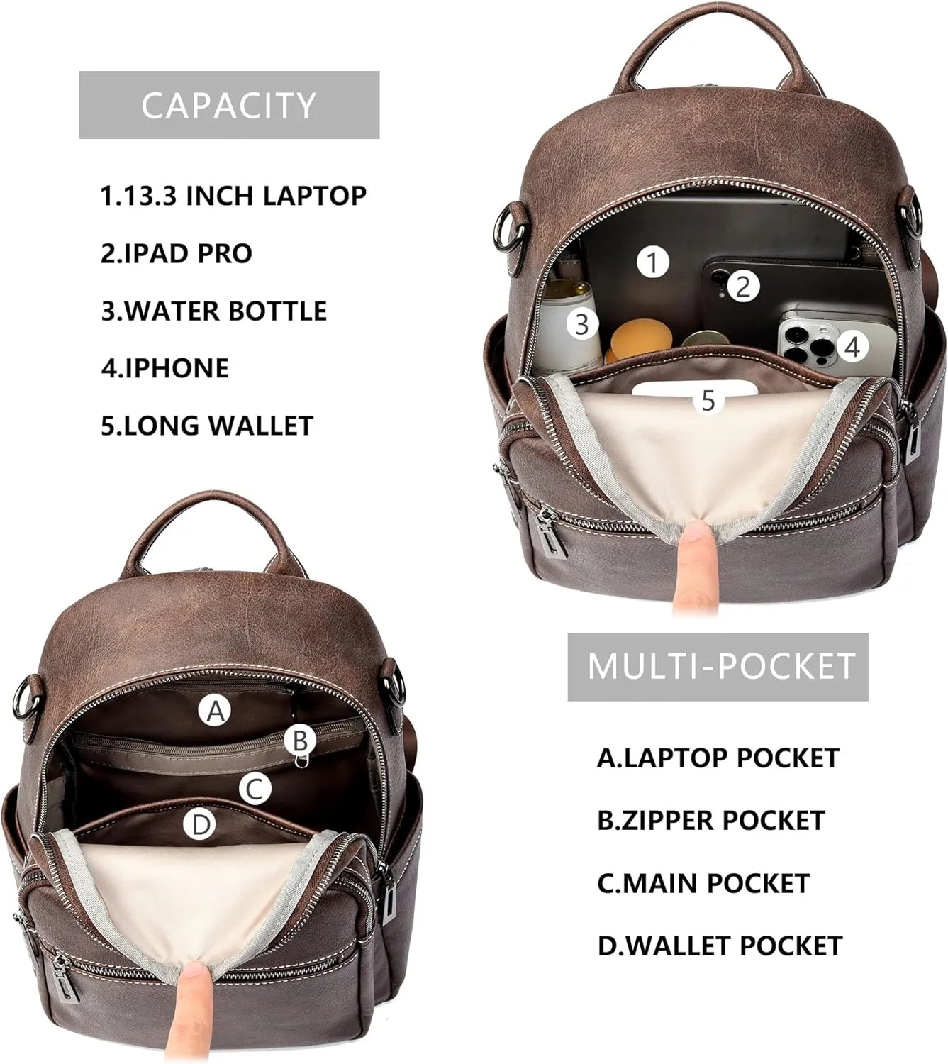 Maxoner Backpack Purse for Women Fashion Genuine Leather Convertible Shoulder Handbag Travel Bag Satchel Rucksack Ladies Bag
