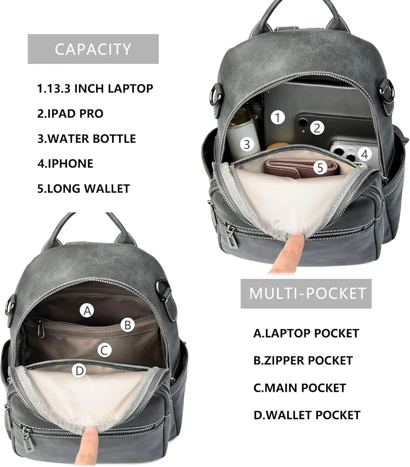 Maxoner Backpack Purse for Women Fashion Genuine Leather Convertible Shoulder Handbag Travel Bag Satchel Rucksack Ladies Bag