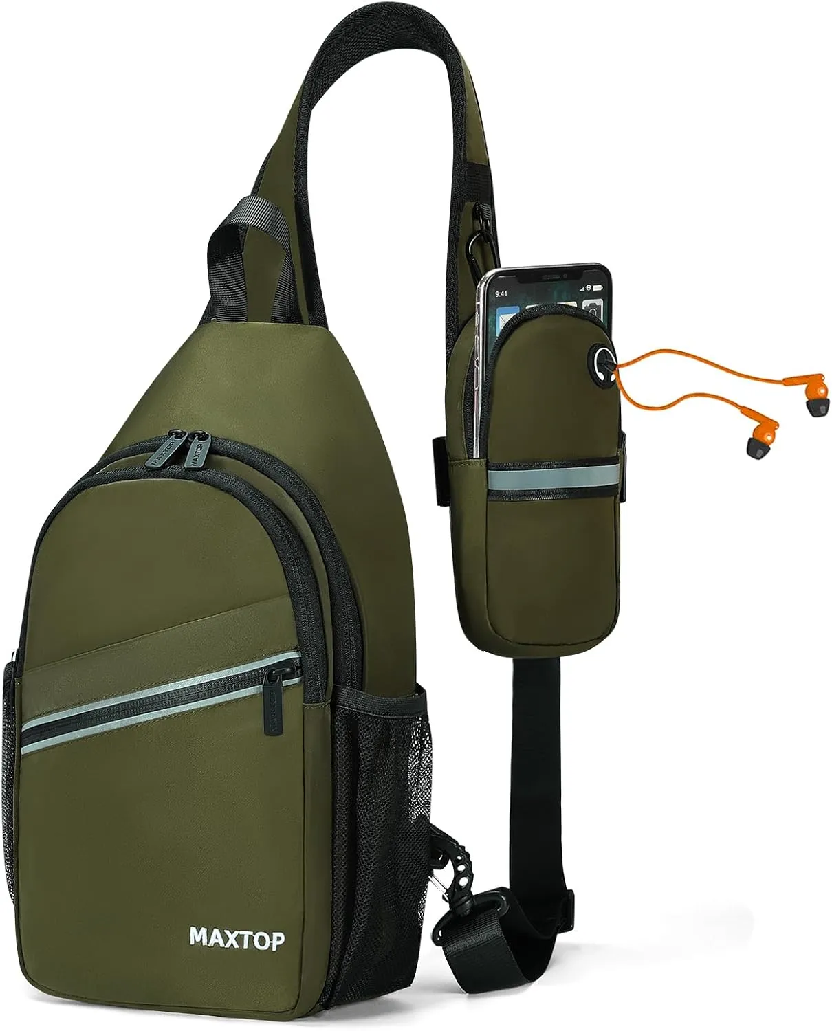 MAXTOP Sling Backpack Crossbody Sling Bag with Detachable Phone Bag for Unisex Multipurpose Travel Hiking Chest Bag