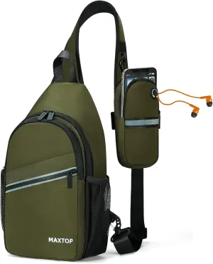 MAXTOP Sling Backpack Crossbody Sling Bag with Detachable Phone Bag for Unisex Multipurpose Travel Hiking Chest Bag