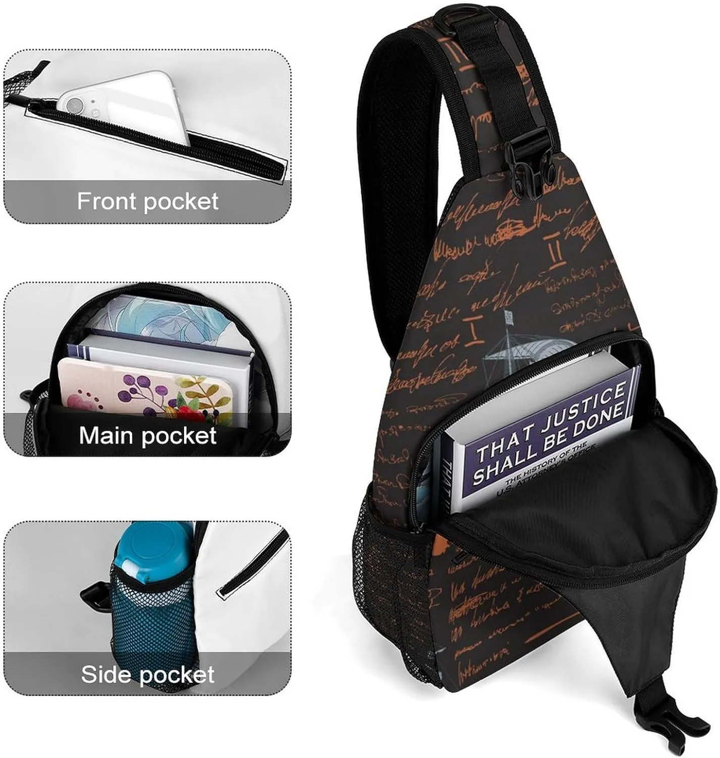 Medieval-nautical-style Crossbody Sling Backpack, Shoulder Bag Chest Bag for Travel Sport Running, 38x20cm