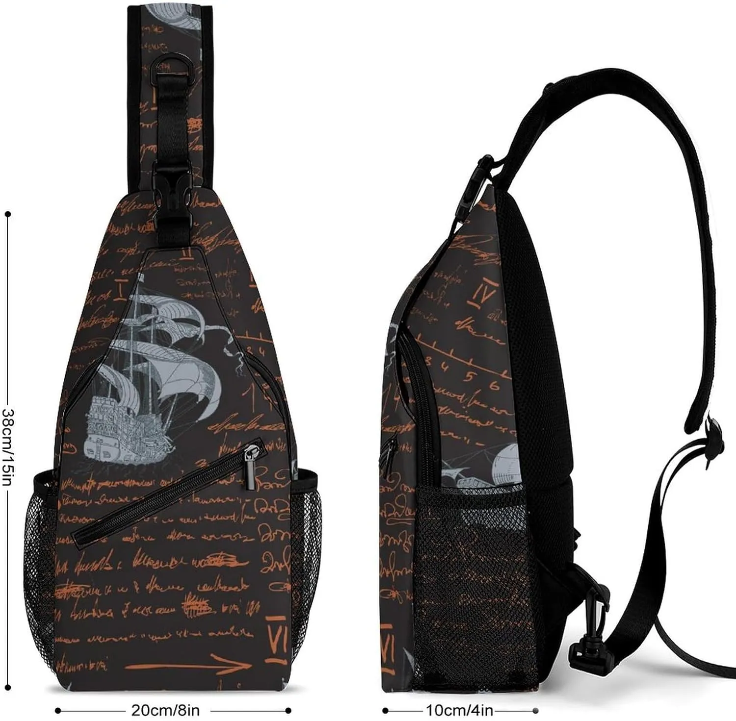Medieval-nautical-style Crossbody Sling Backpack, Shoulder Bag Chest Bag for Travel Sport Running, 38x20cm