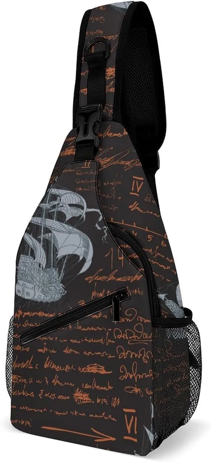 Medieval-nautical-style Crossbody Sling Backpack, Shoulder Bag Chest Bag for Travel Sport Running, 38x20cm
