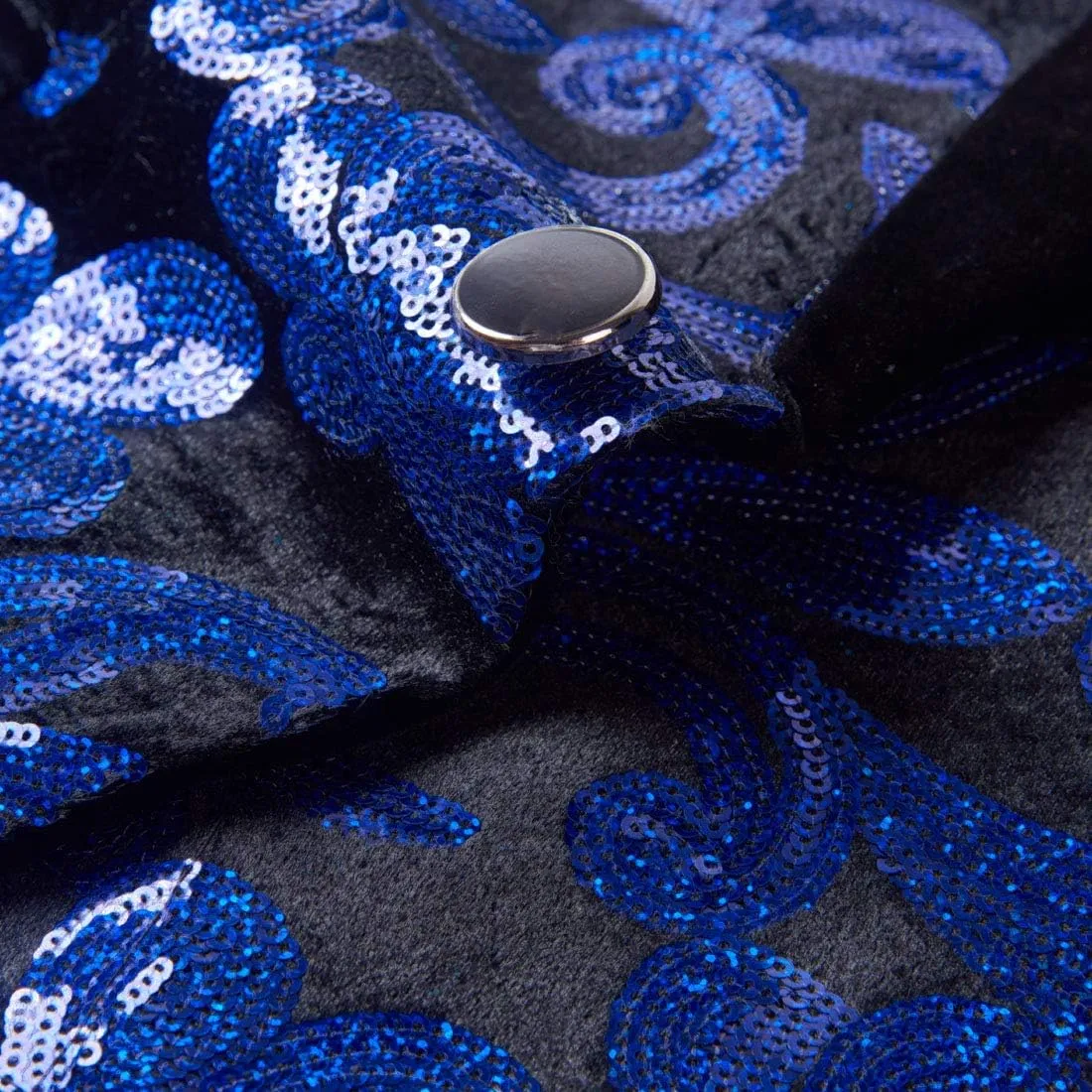 Men Fashion Velvet Sequins Floral Pattern Suit Jacket Blazer