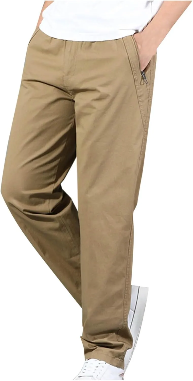 Men Plus Size Cargo Pants Light Lounge Pants Solid Outdoor Pants Hiking Pants with Pocket Relaxed Classic Pants