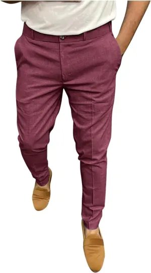 Mens Business Casual Pants Slim Fit Cotton Lightweight Straight Leg Pants with Pockets Retro Skinny Work Pants